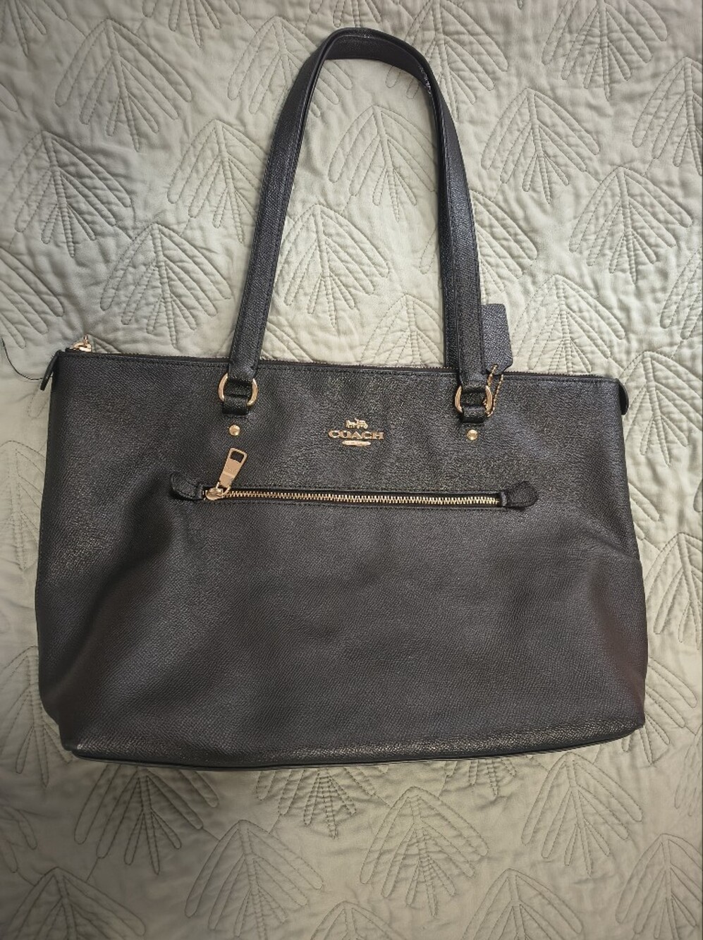 Coach Women's Black Leather Tote Bag with Gold Hardware